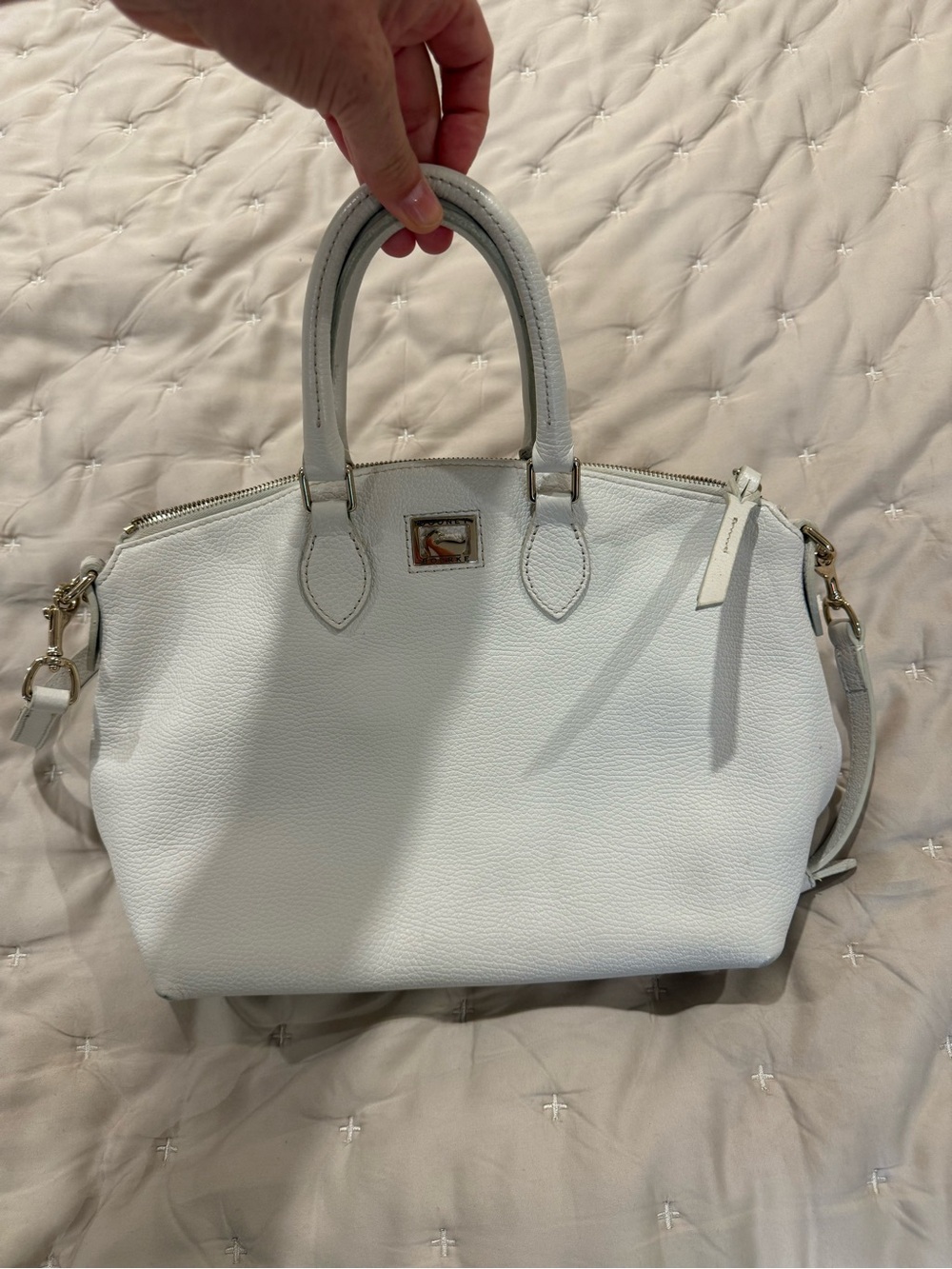 Dooney & Bourke White Leather Tote with Gold Duck Logo